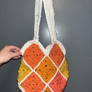 Handmade Crochet Tote Bag - Orange, Yellow, White
